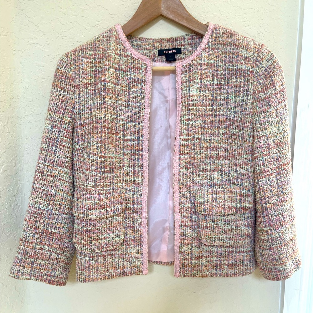 Express Pink Multi Tweed coco Blazer